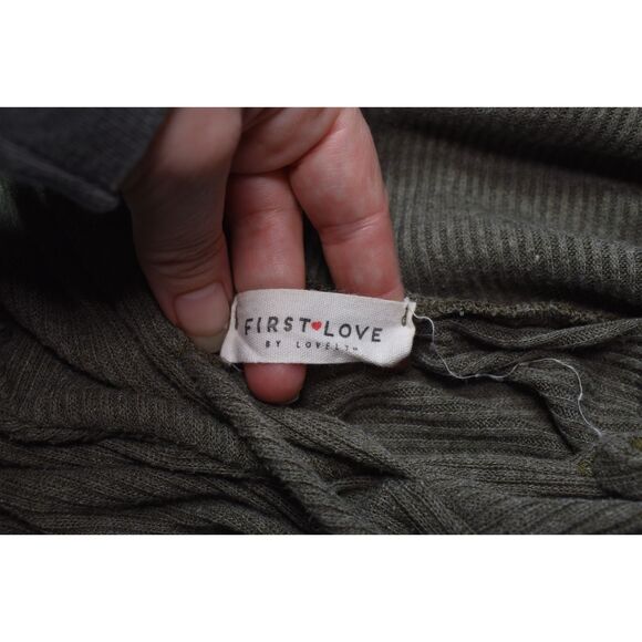 First Love Lightweight Ribbed Hooded Sweater Gray Womens Medium - Picture 3 of 5